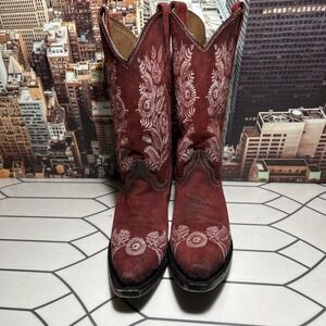 Circle G Suede Leather Dark RED Embroidered Western Boots, Women's Size 5